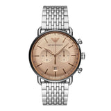 Emporio Armani Aviator Chronograph Beige Dial Silver Steel Strap Watch For Men - AR11239 Authentic Buy Shop Now