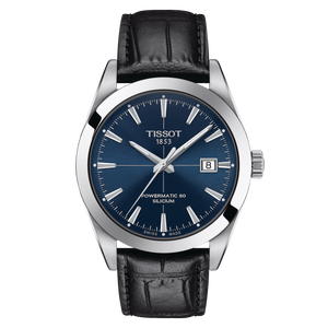 Tissot Gentleman Powermatic 80 Silicium Blue Dial Black Leather Strap Watch For Men - T127.407.16.041.01 Authentic Buy Shop Now