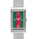 Gucci G Frame Red and Green Dial Silver Mesh Bracelet Watch For Women - YA147401 Authentic Buy Shop Now