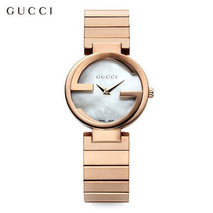 Gucci G Interlocking Mother of Pearl Dial Rose Gold Steel Strap Watch For Women - YA133515 Authentic Buy Shop Now