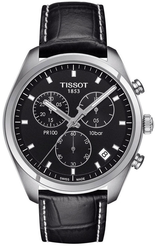Tissot PR 100 Chronograph Black Dial Black Leather Strap Watch For Men - T101.417.16.051.00 Authentic Buy Shop Now