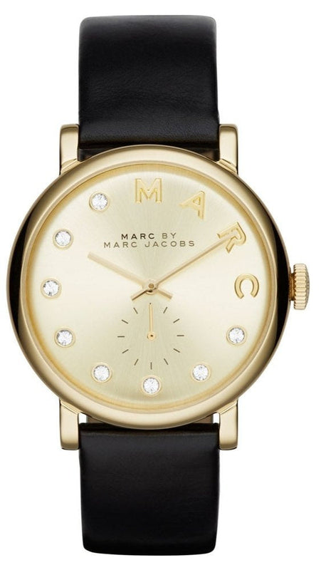 Marc Jacobs Baker Gold Dial Black Leather Strap Watch for Women - MBM1399 Authentic Buy Shop Now