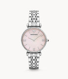 Emporio Armani Gianni T Bar Pink Mother of Pearl Dial Silver Steel Strap Watch For Women - AR1779 Authentic Buy Shop Now