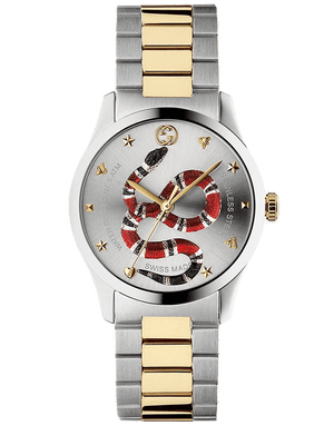 Gucci G Timeless Quartz Stainless Steel Silver Dial 27mm Watch For Women - YA126591 Authentic Buy Shop Now