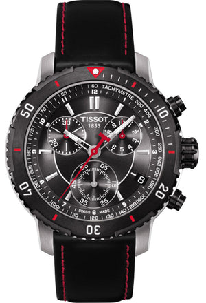 Tissot T Sport PRS 200 Chronograph Grey Dial Black Leather Strap Watch For Men - T067.417.26.051.00 Authentic Buy Shop Now