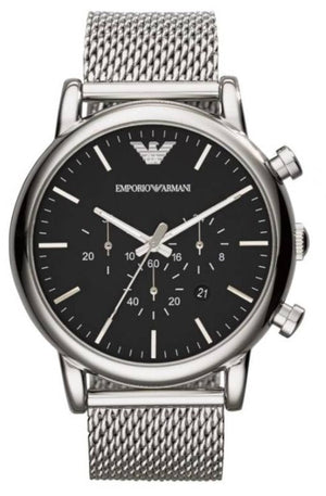 Emporio Armani Classic Chronograph Black Dial Silver Mesh Bracelet Watch For Men - AR1808 Authentic Buy Shop Now