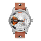 Diesel Mini Daddy Silver Dial Brown Leather Strap Watch For Men - DZ7309 Authentic Buy Shop Now