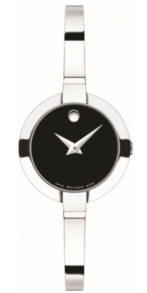 Movado Bela Black Dial Silver Steel Strap Watch For Women - 0606595 Authentic Buy Shop Now