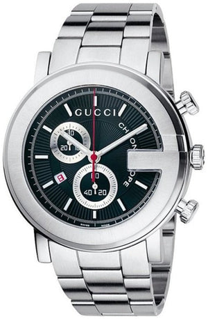 Gucci G Chrono Black Dial Silver Steel Strap Watch For Men - YA101309 Authentic Buy Shop Now