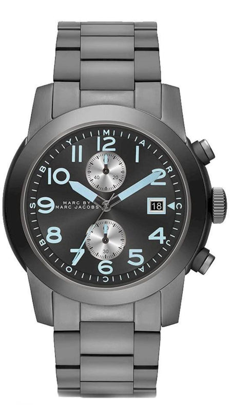Marc Jacobs Larry Chronograph Black Dial Grey Steel Strap Watch for Men - MBM5051 Authentic Buy Shop Now