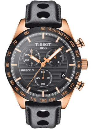 Tissot PRS 516 Chronograph Black Dial Black Leather Strap Watch For Men - T100.417.36.051.00 Authentic Buy Shop Now