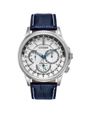 Citizen Eco Drive Calendrier White Dial Blue Leather Strap Watch For Men - BU2020-11A Authentic Buy Shop Now