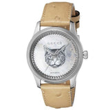 Gucci G Timeless Automatic Mother of Pearl Dial Brown Leather Strap Watch For Women - YA1264112 Authentic Buy Shop Now