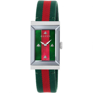 Gucci G-Frame Mother of Pearl Dial Two Tone Nylon Strap Watch For Women - YA147404 Authentic Buy Shop Now