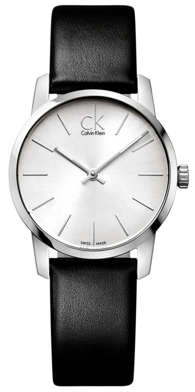 Calvin Klein City Silver Dial Black Leather Strap Watch For Women - K2G231C6 Authentic Buy Shop Now