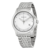 Gucci G Timeless Diamonds Silver Dial Silver Steel Strap Watch For Men - YA126407 Authentic Buy Shop Now