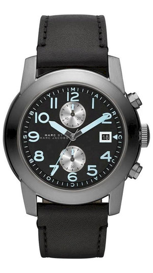 Marc Jacobs Larry Chronograph Black Dial Black Leather Strap Watch for Men - MBM5054 Authentic Buy Shop Now