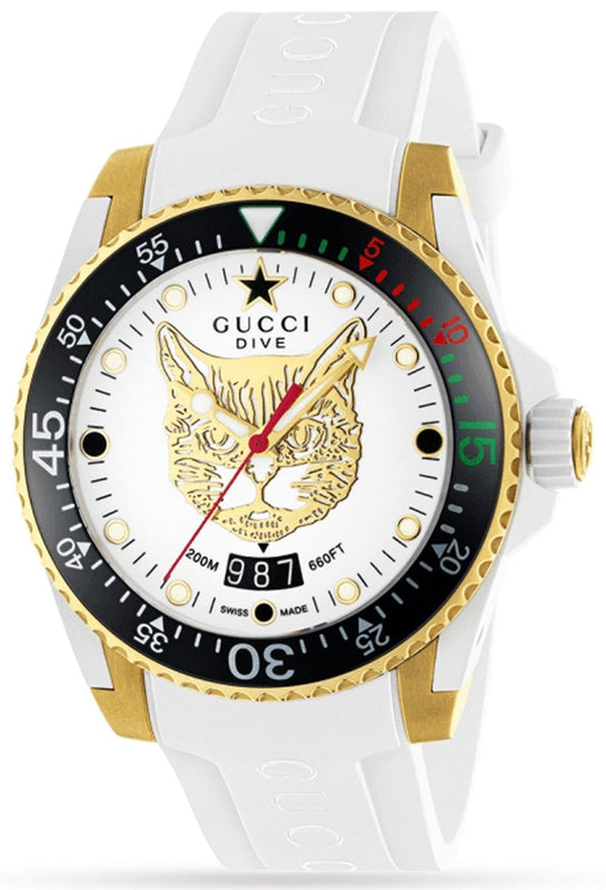 Gucci Dive Quartz White Dial White Rubber Strap Unisex Watch - YA136322 Authentic Buy Shop Now