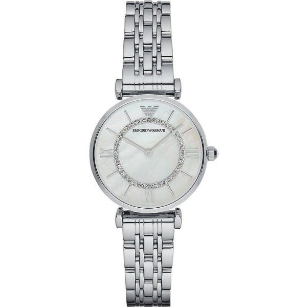 Emporio Armani Gianni T-Bar Mother of Pearl Dial Silver Stainless Steel Watch For Women - AR1908 Authentic Buy Shop Now