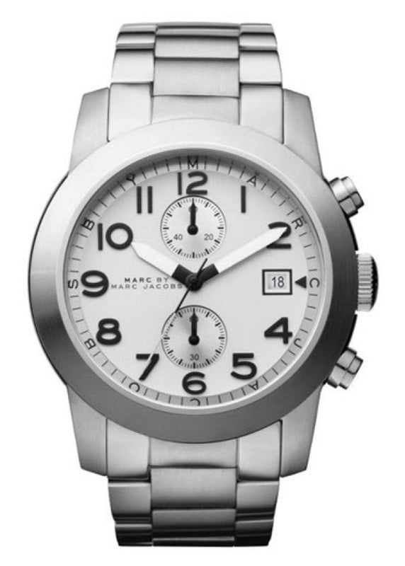 Marc Jacobs Larry Chronograph White Dial Silver Steel Strap Watch for Men - MBM5030 Authentic Buy Shop Now