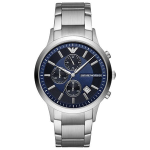 Emporio Armani Renato Chronograph Blue Dial Silver Steel Strap Watch For Men - AR11164 Authentic Buy Shop Now