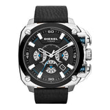 Diesel BAMF Chronograph Black Dial Black Leather Strap Watch For Men - DZ7345 Authentic Buy Shop Now