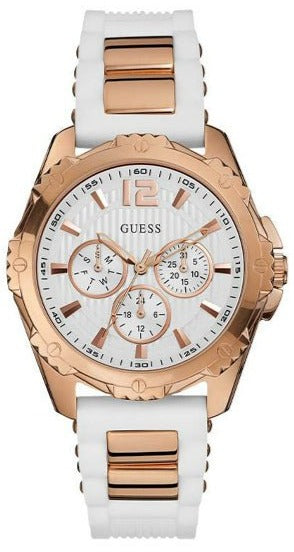 Guess Intrepid White Dial Two Tone Silicone Strap Watch For Women - W0325L6 Authentic Buy Shop Now