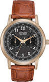Citizen Eco Drive Multi Function Day & Date Black Dial Brown Leather Strap Watch For Men - AO9003-08E Authentic Buy Shop Now