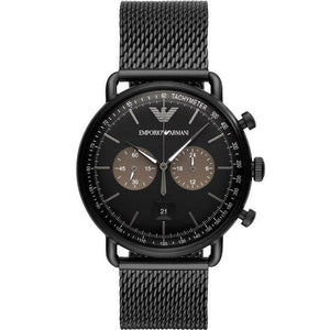 Emporio Armani Aviator Black Dial Black Mesh Bracelet Watch For Men - AR11142 Authentic Buy Shop Now