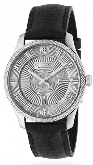 Gucci G Timeless Eryx Silver Dial Black Leather Strap Watch For Men - YA126338 Authentic Buy Shop Now