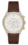 Emporio Armani Chronograph White Dial Brown Leather Strap Watch For Men - AR11033 Authentic Buy Shop Now