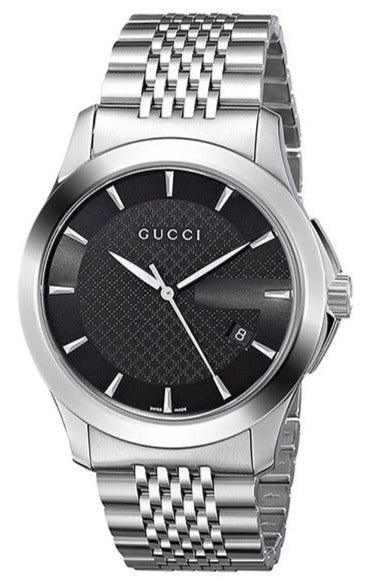 Gucci G Timeless Black Dial Silver Steel Strap Watch For Men - YA126402 Authentic Buy Shop Now