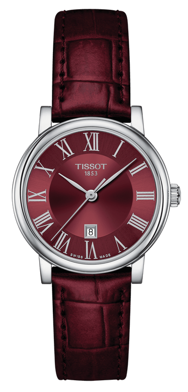 Tissot Carson Premium Lady Maroon Dial Maroon Leather Strap Watch For Women - T122.210.16.373.00 Authentic Buy Shop Now