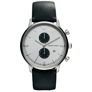 Emporio Armani Gianni White Dial Black Leather Strap Watch For Men - AR0385 Authentic Buy Shop Now