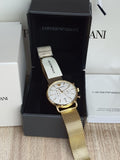 Emporio Armani Aviator Chronograph Quartz Beige Dial Gold Mesh Bracelet Watch For Men - AR11315 Authentic Buy Shop Now