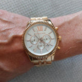 Michael Kors Lexington Chronograph White Dial Rose Gold Steel Strap Watch For Women - MK8313 Authentic Buy Shop Now