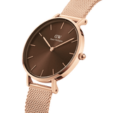 Daniel Wellington Petite Amber Brown Dial Rose Gold Mesh Strap Watch for Women - DW00100478 Authentic Buy Shop Now