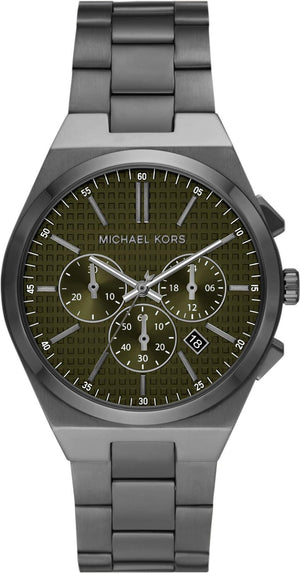 Michael Kors Lennox Chronograph Black Dial Grey Steel Strap Watch For Men - MK9118 Authentic Buy Shop Now