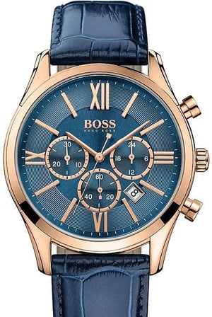Hugo Boss Ambassador Chronograph Blue Dial Blue Leather Strap Watch For Men - HB1513320 Authentic Buy Shop Now