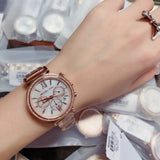 Michael Kors Sofie Chronograph Mother of Pearl White Dial Rose Gold Steel Strap Watch For Women - MK6576 Authentic Buy Shop Now