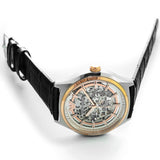 Emporio Armani Zeta Skeleton Automatic Silver Dial Black Leather Strap Watch For Men - AR60018 Authentic Buy Shop Now