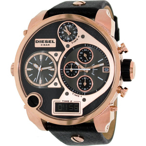 Diesel Big Daddy Gold & Black Dial Black Leather Strap Watch For Men - DZ7261 Authentic Buy Shop Now