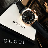 Gucci GG2570 Quartz Black Dial Black Leather Strap Watch For Women - YA142407 Authentic Buy Shop Now