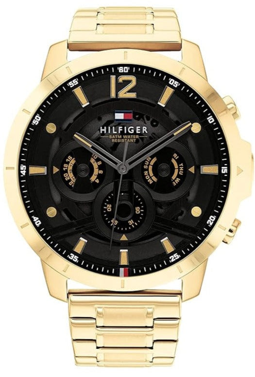 Tommy Hilfiger Luca Chronograph Black Dial Gold Steel Strap Watch For Men - 1710511 Authentic Buy Shop Now