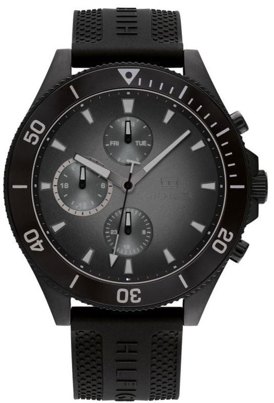 Tommy Hilfiger Larson Chronograph Black Dial Black Rubber Strap Watch For Men - 1791921 Authentic Buy Shop Now
