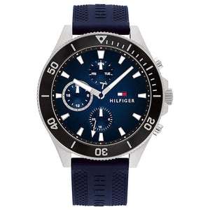 Tommy Hilfiger Larson Chronograph Blue Dial Blue Rubber Strap Watch For Men - 1791920 Authentic Buy Shop Now