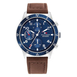 Tommy Hilfiger Jimmy Chronograph Quartz Blue Dial Brown Leather Strap Watch For Men - 1791946 Authentic Buy Shop Now