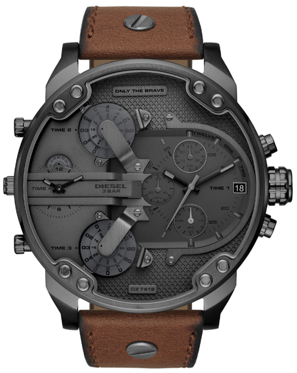 Diesel Mr Daddy Chronograph Grey Dial Brown Leather Strap Watch For Men - DZ7413 Authentic Buy Shop Now