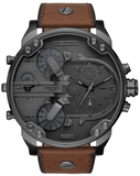Diesel Mr Daddy Chronograph Grey Dial Brown Leather Strap Watch For Men - DZ7413 Authentic Buy Shop Now