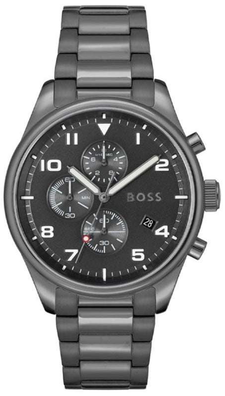 Hugo Boss View Chronograph Grey Dial Grey Steel Strap Watch For Men - 1513991 Authentic Buy Shop Now